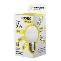 Лампа светодиодная Космос Smart G45 Шар Е27 220В 7Вт 3000К 3 режима 45х79мм картинка 